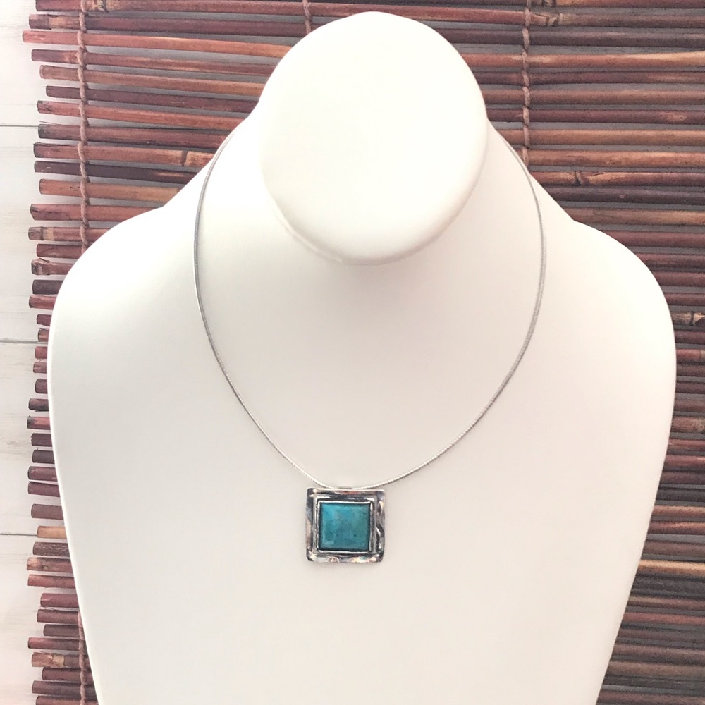 Silpada Sterling Silver Necklace Turquoise Square Pendant Slider